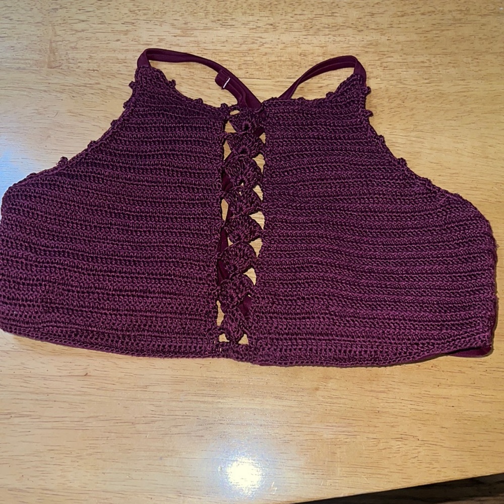 Xhilaration Crochet Halter Bikini Top burgundy, size medium